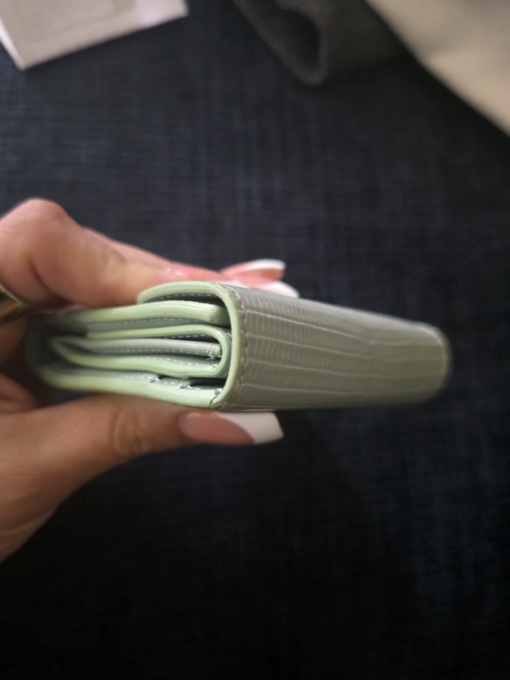 Celine Triomphe Embossed Croc Wallet in Light Green - Picture 15 of 16
